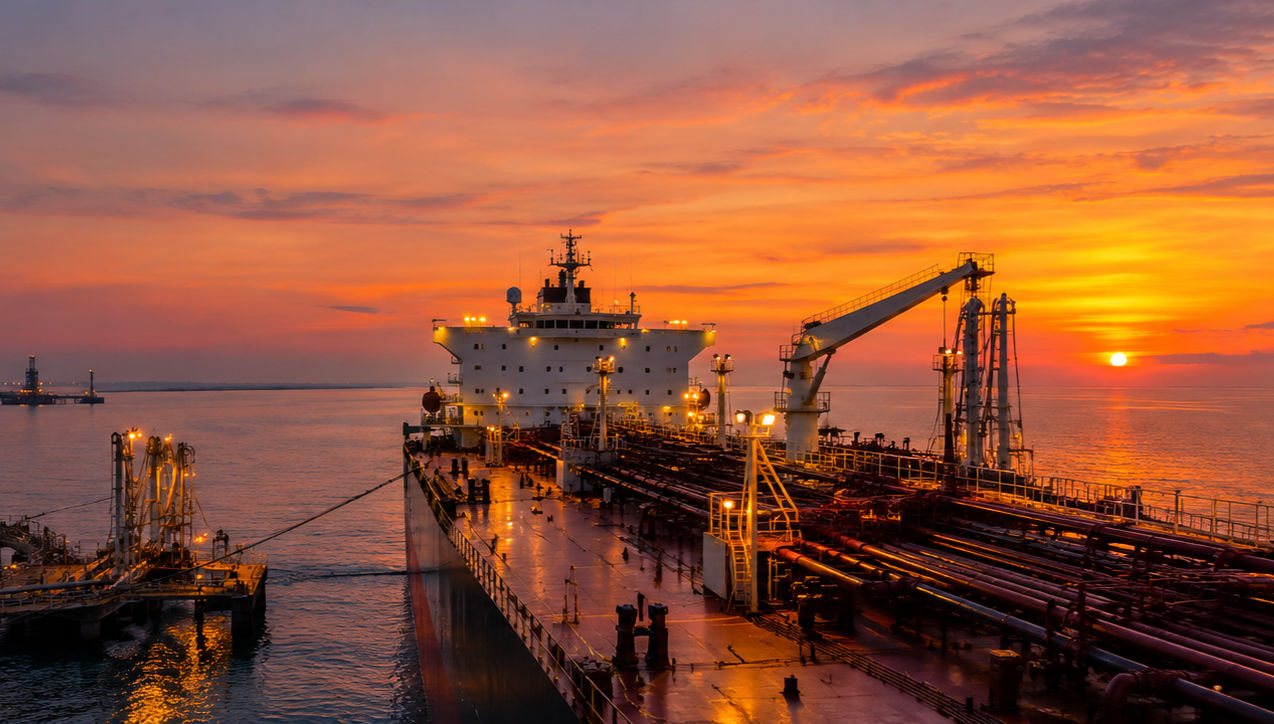Fuel tanker at a petroleum terminal